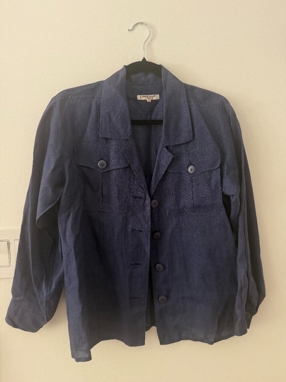 Vintage YSL Yves Saint Laurent Rive Gauche Navy Safari Jacket Saharienne Sz 34